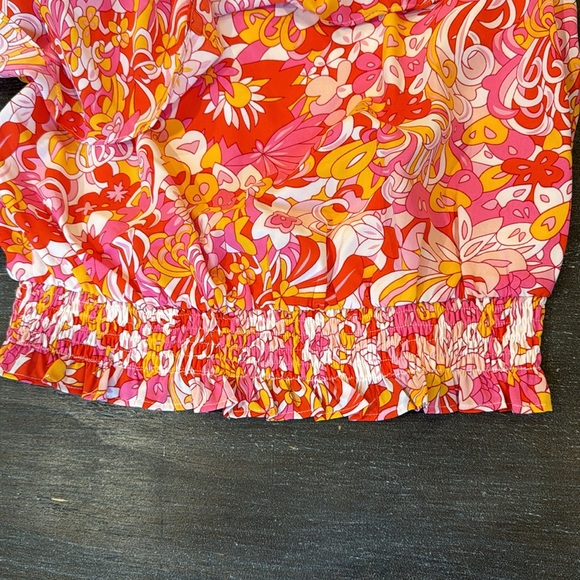 NWT Mellow Groove One Shoulder Ruffle Crop Top Floral Pink Size M - Picture 8 of 11